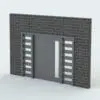Modern Pivot Revit Door Family shown embedded in a dark gray masonry wall and rendered in a gray wooden color. This Revit door is fully parametric, easy to use and ready to render. Just load it into your project, set the dimensions and materials and hit the render button for instant results. Don't wait any longer and get this Modern Pivot Revit Door Family today.