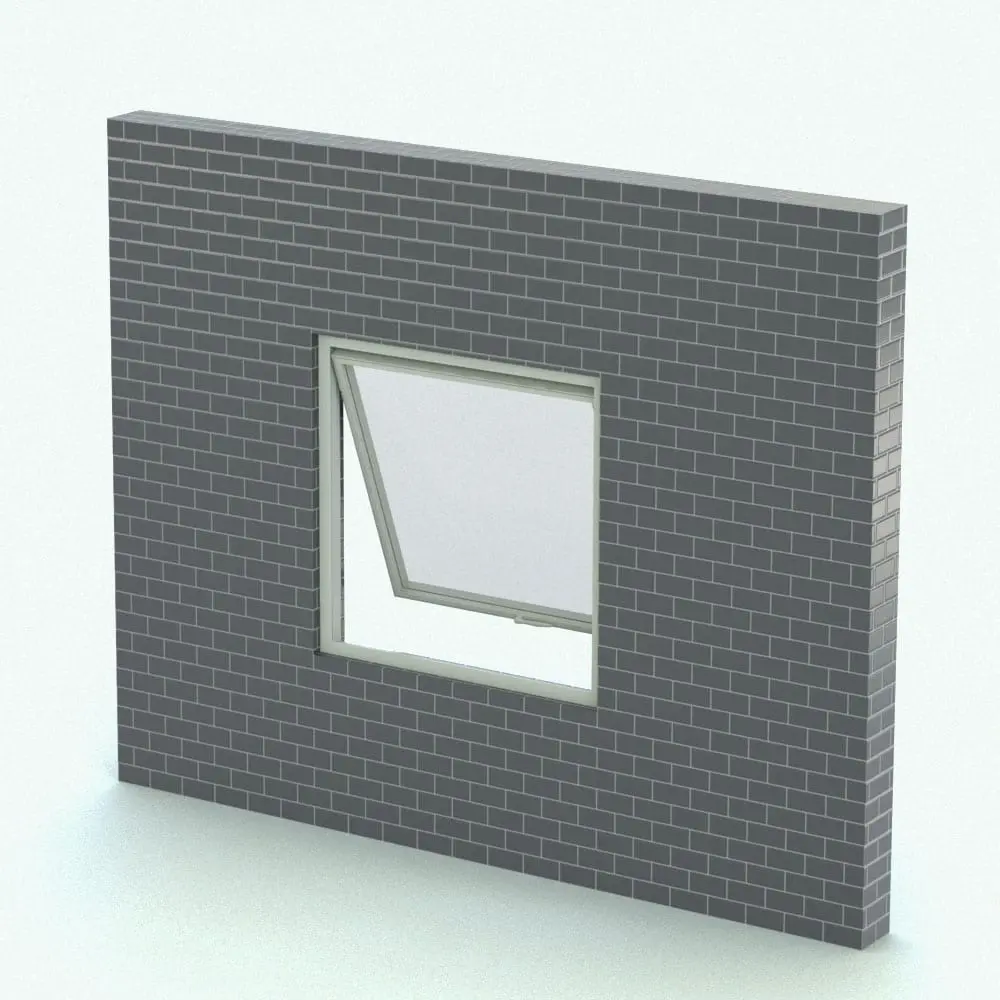 Revit Family / 3D Model -Awning Revit Window Family - T450N Rendered in Revit Awning Revit Window Family - T450N shown embedded in a gray brick wall and rendered with a light colored metallic frame finish. This Revit family is fully parametric, easy to use and ready to render! And the best part is that it belongs to our FREE Revit families category! So go ahead and download this Revit window family today. No credit card required.