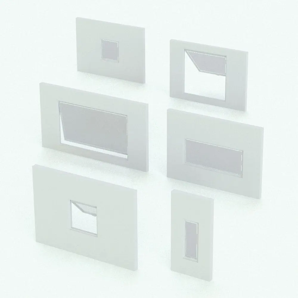 Revit Family / 3D Model - Awning Revit Window Family - T450N Variations Awning Revit Window Family - T450N shown in different sizes and configurations to showcase its parametric flexibility. This Revit family allows you to change the overall dimensions, the materials, the opening percentage and even the position of the glass within the frame/wall. Ideal for any type of project, this Revit window family will simplify your workflow in just a few clicks.