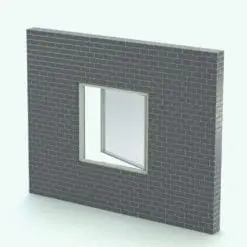 Casement Revit Window Family shown embedded in a gray brick wall and rendered with a light colored metallic frame finish. This Revit family is fully parametric, easy to use and ready to render. Plus, it belongs to our FREE Revit families category, so go ahead and download this Revit window family today. No credit card required.