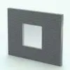 Fixed Revit Window Family embedded within a gray brick wall and rendered in a light colored metallic frame finish. Ideal for all types of projects, this window is part of our FREE Revit families section, so go ahead and download this Revit window family today. No credit card required.