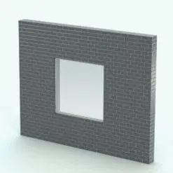 Fixed Revit Window Family embedded within a gray brick wall and rendered in a light colored metallic frame finish. Ideal for all types of projects, this window is part of our FREE Revit families section, so go ahead and download this Revit window family today. No credit card required.