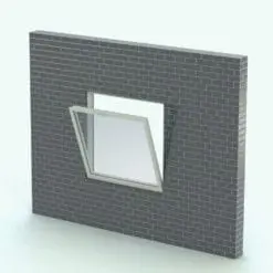 Hopper Revit Window Family shown embedded in a gray brick wall and rendered in a light colored metallic frame finish. Ideal for residential, commercial and hospitality projects, this fully parametric and easy to use Revit window family will seamlessly blend to any project. And the best part of all is that it belongs to our FREE Revit families category, so go ahead and download it today. no credit card required.