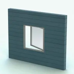 XL Casement Revit Window Family shown embedded in a teal colored wooden wall and rendered in a gray colored metallic frame material. Ideal for residential, commercial or hospitality projects, this fully parametric and easy to use Revit window family will streamline your Revit workflow in just a few clicks. Plus it is part of our FREE Revit families category! So download it now. No credit card required.