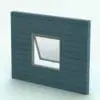 Awning Revit Window Family embedded in a teal colored wooden wall and rendered in a gray metallic frame material. This Revit family is fully parametric, easy to use and ready to render. Just load it into your project, set the dimensions and hit the render button for instant results. Plus, this Revit window family is part of our FREE Revit families category, so download it and start using it today.