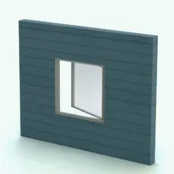 Casement Revit Window Family shown embedded in a teal colored wooden wall and rendered in a gray colored metallic frame material. This Revit family is fully parametric, easy to use and ready to render. Just load it into your project, set the dimensions and hit the render button for instant results. Plus, this Revit window family belongs to our FREE Revit families category, so go ahead and download it today. No credit card required.