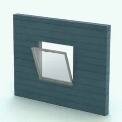 Hopper Revit Window Family shown embedded in a teal colored wooden wall and rendered in a gray colored metallic frame finish. This Revit family is fully parametric, easy to use and ready to render. Plus, it is part of our FREE Revit families category, so don't wait any longer and download this Revit window family today. No credit card required.
