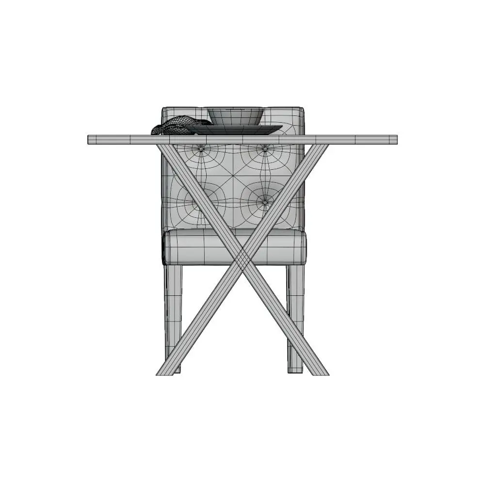 Revit Family / 3D Model - Cross-legged Dining Table 3D Model Front View Cross-legged Dining Table 3D Model in front view and displayed in wireframe to show the clean topology of both, table and chair. Ideal for modern and contemporary interior design projects, this dining table 3D model will transform your spaces in just a few clicks.