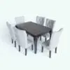 Classic Dining Table 3D Model in 3D and rendered in Vray with a dark chocolate wooden finish for the table and chair legs and white fabric finish for the chairs. This highly-detailed and realistic table 3D model is ideal for classic, modern and contemporary interior design projects. Don't wait any longer and add this Classic Dining Table 3D Model to your cart today.