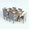 Cross-legged Dining Table 3D Model in 3D and rendered in Vray with a light colored wood finish for the table and char legs and gray upholstery. This table 3D model also includes table settings including bowls, dishes and napkins. Don't wait any longer and get this dining table 3D model today.