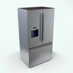 Refrigerator 3D Model With Bottom Freezer rendered in Vray with a stainless steel finish and featuring a modern water/ice dispenser. This refrigerator 3D model will make your renders and projects stand out in just a few clicks.