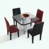 Glass Dining Table 3D Model With Leather Chairs rendered in Vray and featuring a glass table with glass base and dual colored leather chairs. This dining table 3D model includes the decoration plate shown in the center of the table. Ideal for contemporary interior design projects, whether houses, apartments or even commercial settings, this dining table 3D model will transform your spaces and make them look elegant.