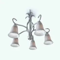 Modern Curved Chandelier 3D Model rendered in Vray with a silver metallic finish and frosted glass shades. Ideal for modern and contemporary designs, this high-quality chandelier 3D model will transform your spaces and make them look elegant and finished.