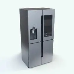 Quad-Door Modern Refrigerator 3D Model rendered in Vray with a stainless steel finish and black accents and a big screen. Ideal for modern an contemporary interior design projects, this high-quality refrigerator 3D model will make your spaces stand out.