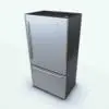 Refrigerator With Bottom Freezer 3D Model rendered in Vray with a stainless steel finish and black accents. Ideal for kitchen, restaurant and showroom 3D visualizations, this high-quality and easy to use refrigerator-freezer 3D model will make your spaces look elegant and finished.