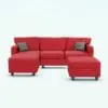 Sectional Couch 3D Model With Ottoman rendered in Vray with red fabric and animal print 3D cushions. Ideal for modern and contemporary interior design projects, this couch 3D model will make your spaces stand out.
