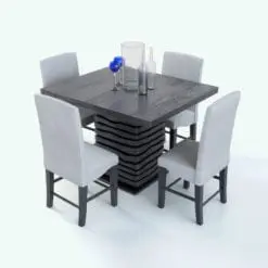 Layered Base Dining Table 3D Model rendered in Vray with a dark chocolate wood finish for the table and chair legs and white upholstery for the chairs. This table 3D model also includes all the items shown on the table to create a cohesive and complete look. Don't wait any longer and add this dining table 3D model to your personal assets today.