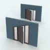 Sloped Revit Door Family With Sidelights rendered in a dark wood color on a teal colored wall. This Revit door is a true chameleon. Use it as a regular door or convert it into a sloped door. Add sidelights or remove them. With plenty of parameters to choose from (including materials), this Revit door family is all you need for all your projects. Add it to your cart now and create many different types of Revit doors with one single family.