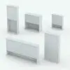 Upper Bathroom Cabinet Revit Family shown in different sizes and configurations to showcase its parametric versatility. This Revit family allows you to change the overall dimensions, as well as the materials, the visibility of the shelf section and much more. Ideal for residential or commercial use, this bathroom cabinet Revit family will transform your spaces in just a few clicks..