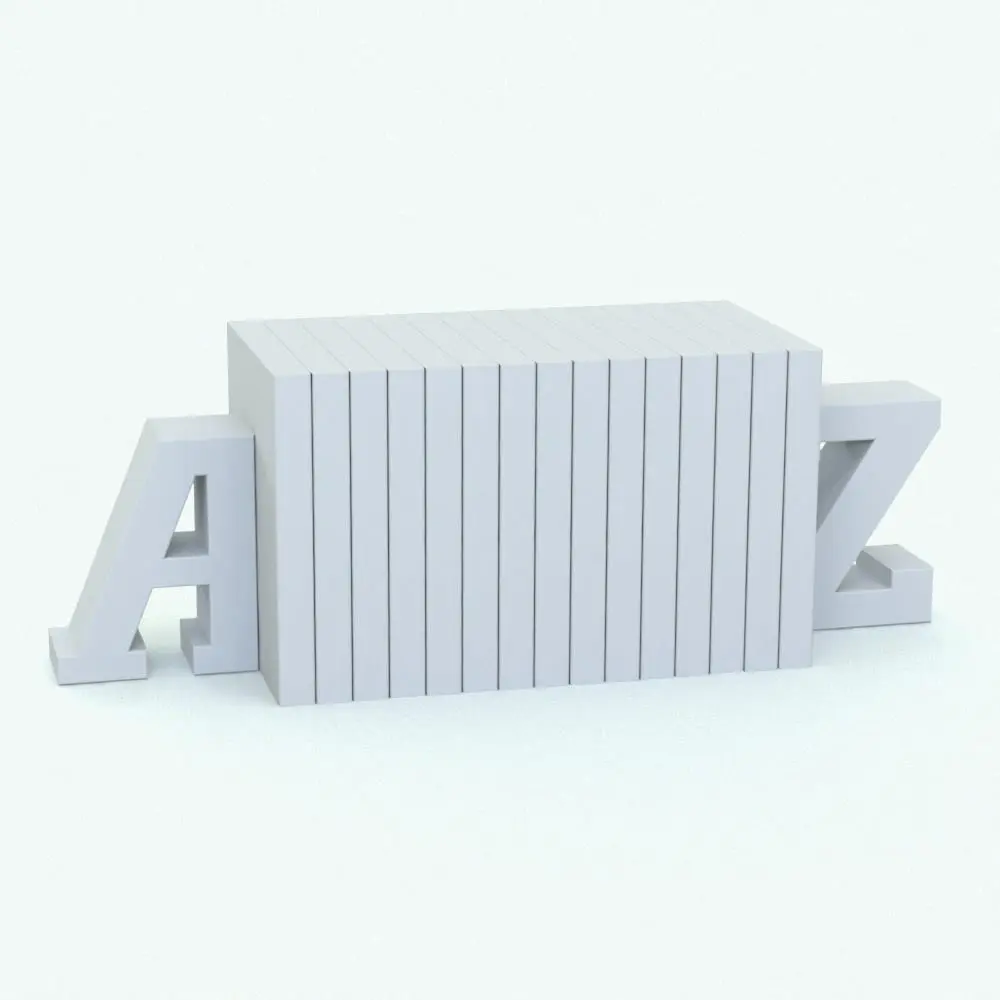 Revit Family / 3D Model - A-Z Fairytales Bookends Decoration Revit Family Perspective A-Z Fairytales Bookends Decoration Revit Family in 3D and rendered in black and white (ambient occlusion style) to show the shapes and details better. Whether you need a complement for your project or a focal point in your render, this fully parametric and easy to use decoration Revit family will enhance your projects right away.