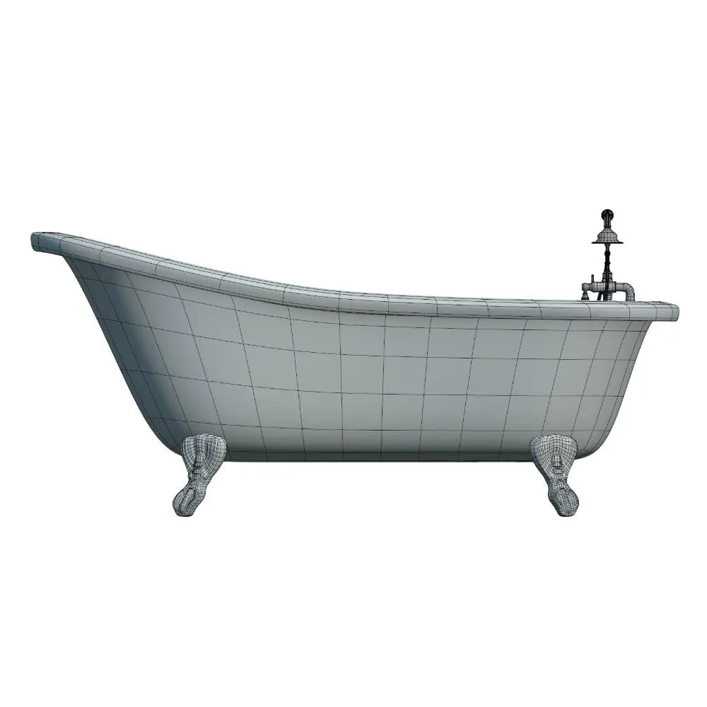 Revit Family / 3D Model - Antique Basic Bathtub 3D Model + Revit Family Side View Antique Basic Bathtub 3D Model + Revit Family in side view and rendered in wireframe to show the quad topology better. Ideal for luxury bathrooms whether residential, commercial or hospitality, this high-quality bathtub 3D model also includes a Revit bathtub family so you can enjoy it in all your favorite applications.