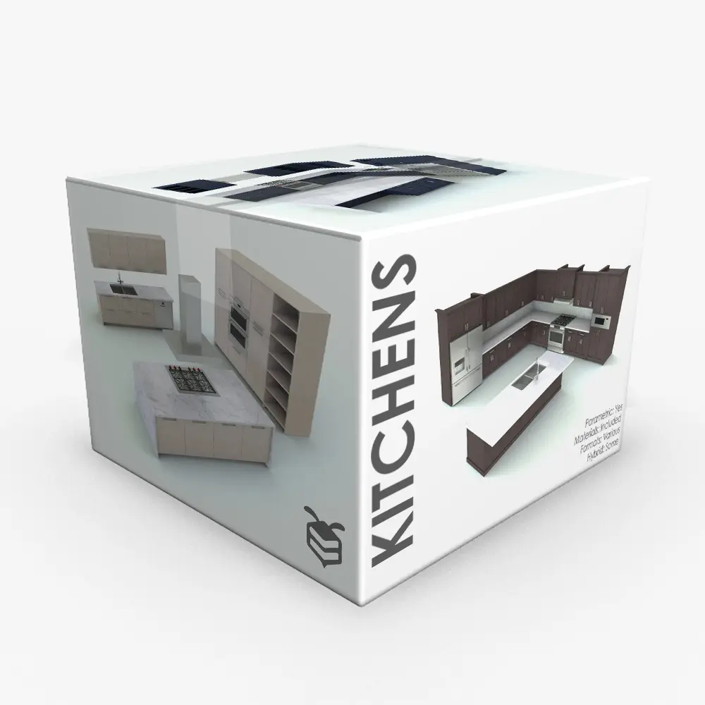 Revit Family / 3D Model - Revit Kitchen Families Bundle Revit Kitchen Families Bundle including 6 fully parametric, easy to use and ready to render Revit kitchen families.