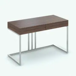 Minimalistic Wood-Steel Revit Desk Family in 3D and rendered in a brown wood colored finish with chromed structure. Ideal for offices, co-working spaces or home offices, this modern and stylish Revit desk family will transform your spaces in just a few clicks.