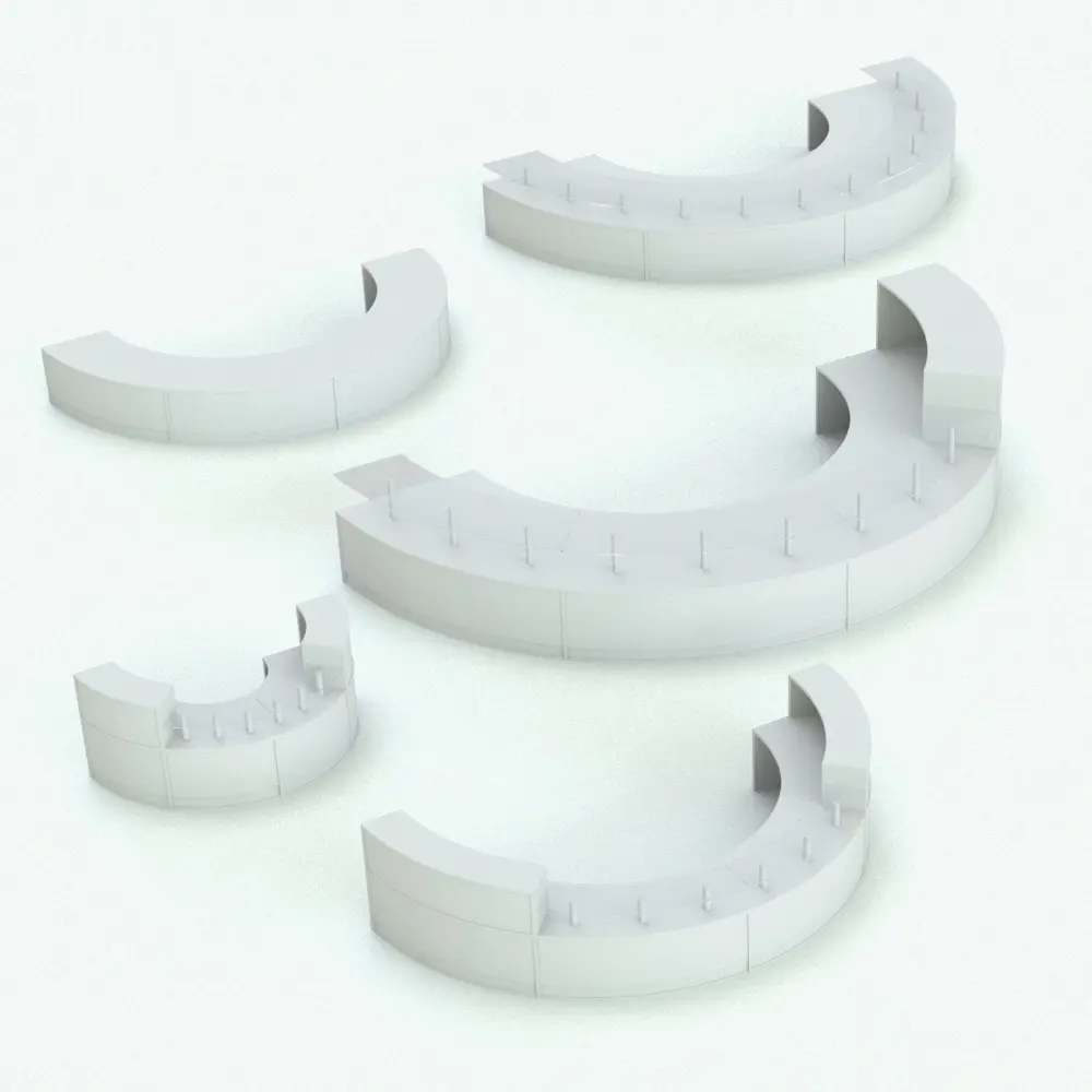 Revit Family / 3D Model - Round Reception Desk Revit Family With Glass Variations Round Reception Desk Revit Family With Glass shown in different sizes and configurations to showcase its parametric versatility. Ideal for luxurious office spaces, this reception desk Revit family will elevate your projects to new heights. Don't let this opportunity go by and add it to your cart today.