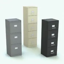Filing Revit Cabinets Family in 3D and rendered in different metallic colors (gray, tan and black). Ideal for home offices, corporate offices, co-working spaces and much more, this Revit cabinets family will make your spaces look finished and complete.