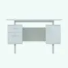 Floating Revit Desk Family With Drawers and Door in front view and rendered in black and white (ambient occlusion style) to show the details and shapes better. Ideal for offices, home offices, co-work spaces and more, this fully parametric and ready to render Revit desk family will elevate your projects to new heights in just a few clicks.