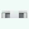L-Shape Cubicle Revit Desk Family With Drawers and Cabinet in front view and rendered in black and white (ambient occlusion style) to show the shapes better. Ideal for commercial and hospitality settings, this fully parametric and easy to use cubicle Revit desk family will transform your spaces in just a few clicks.