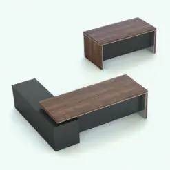 L-Shape Executive Revit Desk Family in 3D and rendered in a brown wood finish with black shiny structure and chrome accents. This Revit family is fully parametric, easy to use and ready to render. Just load it into your project, load the provided textures (or use your own for a more custom look of your Revit desk) and hit the render button for instant results. Don't wait any longer and make your spaces stand out with this professional-looking L-Shape Executive Revit Desk Family.