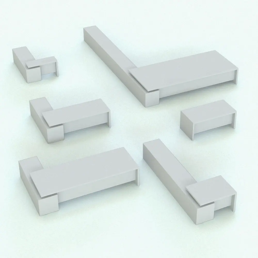 Revit Family / 3D Model - L-Shape Executive Revit Desk Family Variations L-Shape Executive Revit Desk Family shown in different sizes and configurations to showcase its parametric flexibility. Whether you need an L-shape desk or a simple desk, this Revit family has you covered. Additionally, you can configure the dimensions, visibilities, materials and more to make it look unique in your project. Don't wait any longer and add this Revit desk family to your personal assets now.
