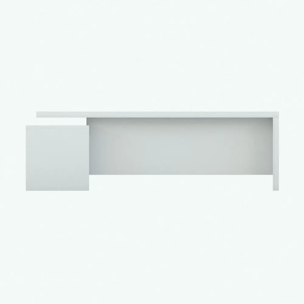 Revit Family / 3D Model - L-Shape Executive Revit Desk Family Front View L-Shape Executive Revit Desk Family in front view and rendered in black and white (ambient occlusion style) to showcase the shapes better. Ideal for home offices, executive offices, co-working spaces and more, this fully parametric and ready to render Revit desk family will transform your spaces in just a few clicks.