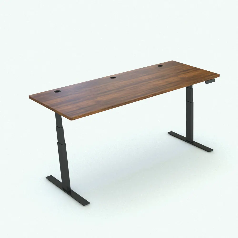 Revit Family / 3D Model - Rectangular Sitting/Standing Revit Desk Family Rendered in Vray Rectangular Sitting/Standing Revit Desk Family in 3D and rendered with a brown colored wood finish and black metal structure and plastic details. This Revit family is fully parametric, easy to use and ready to render. Just load it into your project, load the provided textures and hit the render button for instant results. Don't let this opportunity pass and add this Rectangular Sitting/Standing Revit Desk Family to your cart today.
