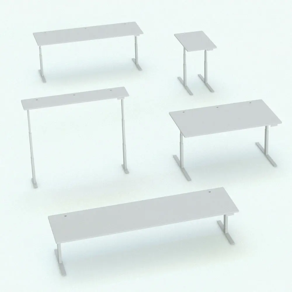 Revit Family / 3D Model - Rectangular Sitting/Standing Revit Desk Family Variations Rectangular Sitting/Standing Revit Desk Family shown in different sizes and configuration to showcase its parametric versatility. This Revit family allows you to change the overall dimensions, the height, materials and more so you can seamlessly blend it into your projects. Ideal for offices, home offices or co-working spaces, this realistic looking and highly-flexible Revit desk family will transform your spaces in just a few clicks.