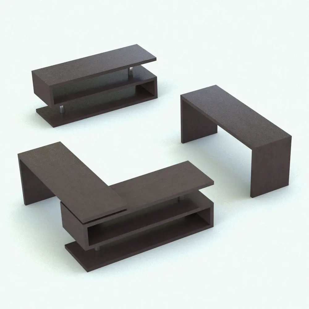 Revit Family / 3D Model - Rotating S-Shape Office Desk Revit Family Rendered in Vray Rotating S-Shape Office Desk Revit Family in 3D and rendered in a dark chocolate wood finish with chrome accents. This Revit family is fully parametric, easy to use and ready to render. Whether you need a simple desk, an L-shape desk or an S-shape bookshelf/desk, this office desk Revit family will provide you will all those configurations and more. Don't let this opportunity go by and add this Revit desk family to your cart toda.