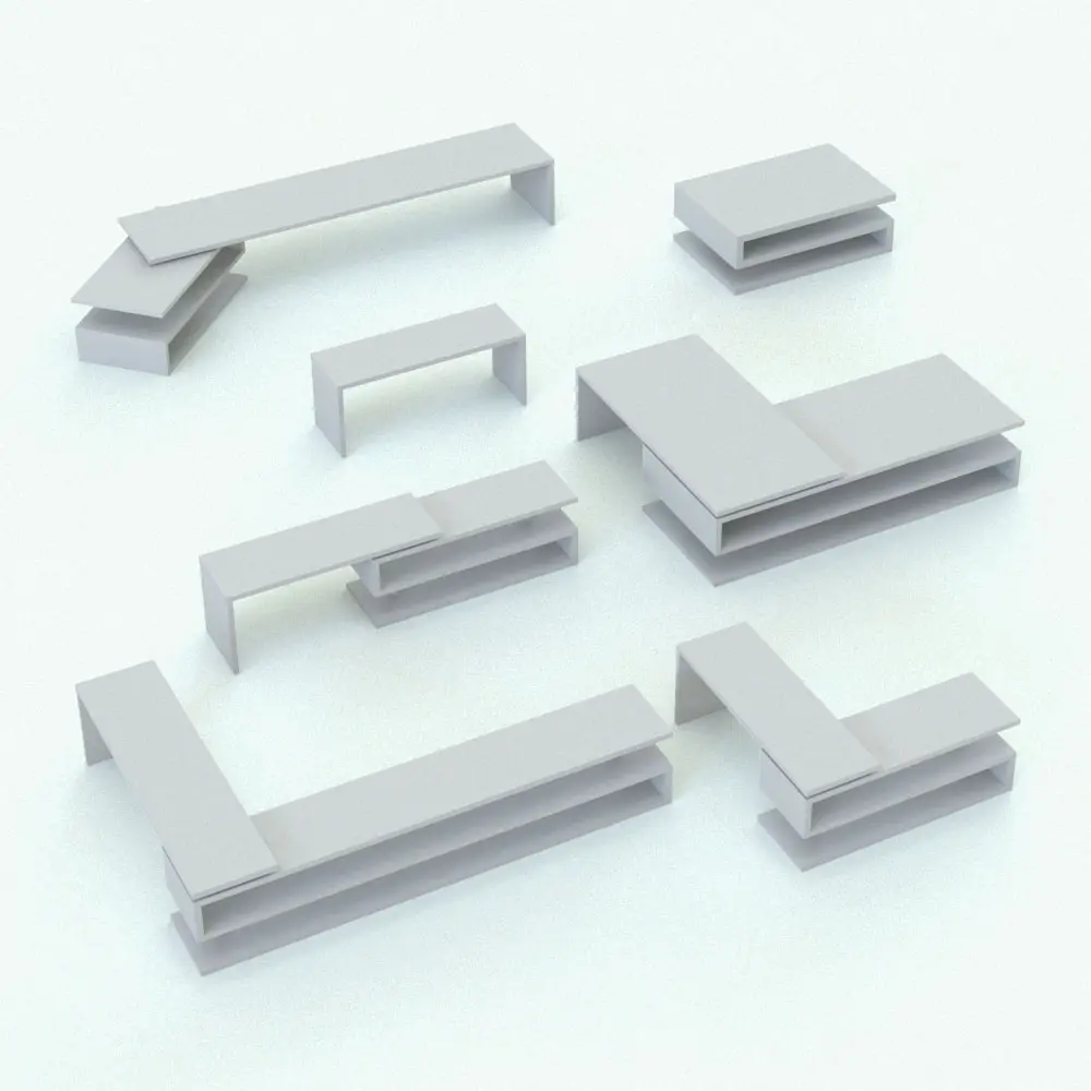 Revit Family / 3D Model - Rotating S-Shape Office Desk Revit Family Desk Variations Rotating S-Shape Office Desk Revit Family shown in different sizes and configurations to show its parametric flexibility. This Revit family allows you to change the overall dimensions, the configurations, the materials, the angles, and much more so you can seamlessly blend it into any project. Ideal for offices, home offices and more, this office desk Revit family will transform your spaces in just a few clicks.