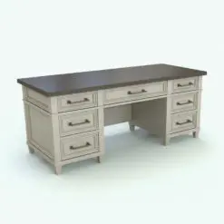 Classic Wooden Revit Desk Family in 3D and rendered with a light colored wood finish and a dark wood finish for the desktop. Ideal for offices, home offices, co-working spaces and more, this fully parametric and ready to render Revit desk family will make your projects stand out from the crowd.