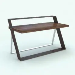 Diagonal Supports Modern Revit Desk Family in 3D and rendered with a dark wood color and black and chrome structure. Ideal for modern and contemporary interior design projects, this fully parametric and ready to render Revit desk family will transform your spaces in just a few clicks.