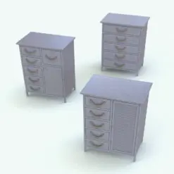 Drawers-Door Bathroom Cabinet Revit Family in 3D and rendered in a gray wood finish with rope handles. Ideal for modern and contemporary interior design bathrooms, this fully parametric and easy to use bathroom cabinet Revit family will transform your spaces in just a few clicks. Get it now and see for yourself.