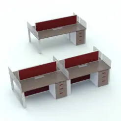Minimalistic Office Workstation Revit Desk Family in 3D and rendered in a light colored wood finish with red and white accents to add contrast. This Revit family is fully parametric, easy to use and ready to render. Plus, it includes all the textures seen on this image so you can render it right away. Don't wait any longer and add this Revit desk family to your cart today.