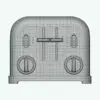 Metallic Twin Toaster 3D Model + Revit Family in front view and rendered in gray wireframe mode to showcase the clean and optimized topology better. Ideal for residential kitchens, restaurants, cafes, offices and more, this high-quality toaster 3D model will enhance your projects and make them look finished.