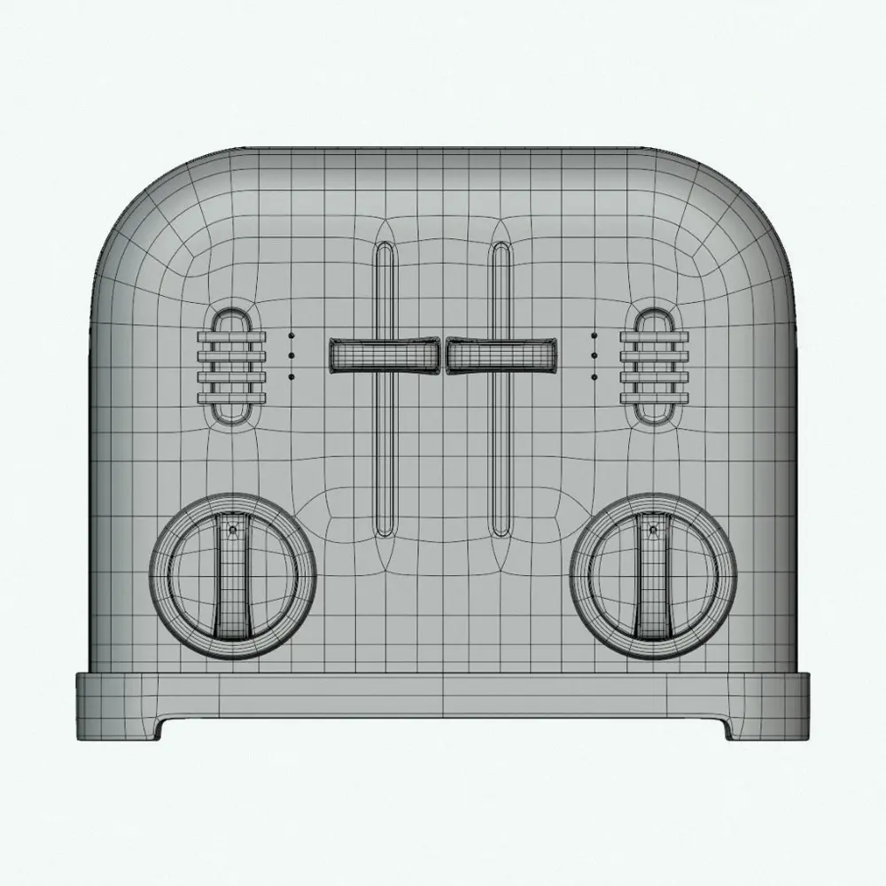 Revit Family / 3D Model - Metallic Twin Toaster 3D Model + Revit Family Front View Metallic Twin Toaster 3D Model + Revit Family in front view and rendered in gray wireframe mode to showcase the clean and optimized topology better. Ideal for residential kitchens, restaurants, cafes, offices and more, this high-quality toaster 3D model will enhance your projects and make them look finished.