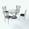 Twisted Base Dining Table 3D Model rendered in Vray with a metallic silver finish for the chairs and base and black accents. Ideal for modern and contemporary interior design projects, this professionally modeled dining table 3D model will take your renders to the next level in just a few clicks. Don't wait any longer and get it now.