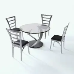 Twisted Base Dining Table 3D Model rendered in Vray with a metallic silver finish for the chairs and base and black accents. Ideal for modern and contemporary interior design projects, this professionally modeled dining table 3D model will take your renders to the next level in just a few clicks. Don't wait any longer and get it now.