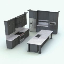 Revit Family / 3D Model - Traditional Kitchen With Island Rendered in Revit