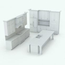 Revit Family / 3D Model - Traditional Kitchen With Island Perspective