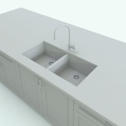 Revit Family / 3D Model - Traditional Kitchen With Island Sink Detail