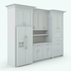 Revit Family / 3D Model - Traditional Kitchen With Island Refrigerator Side